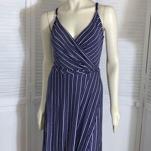 NWOT Navy Striped Jersey Knit Wrap Maxi Dress Medium